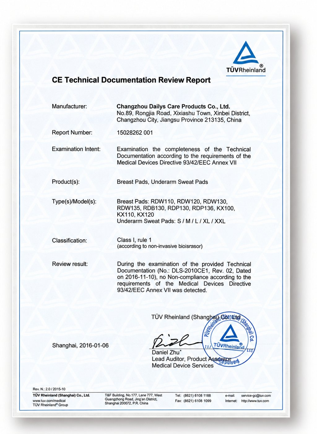 CE technical documentation review report