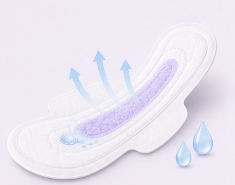 Breathable top sheet with arrows and droplets