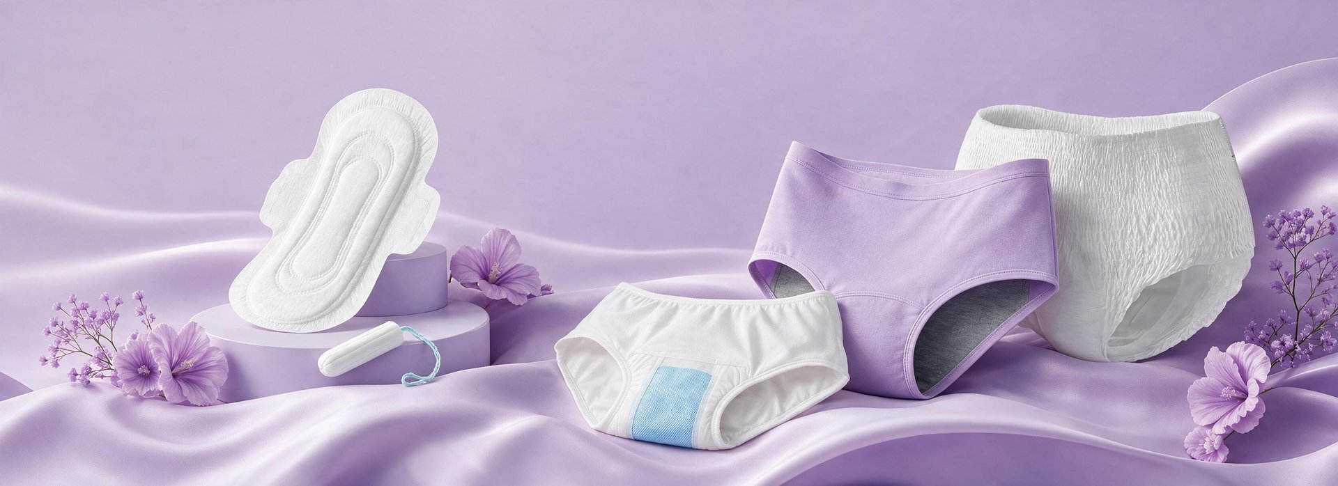 Dailys OEM and ODM product range on purple satin