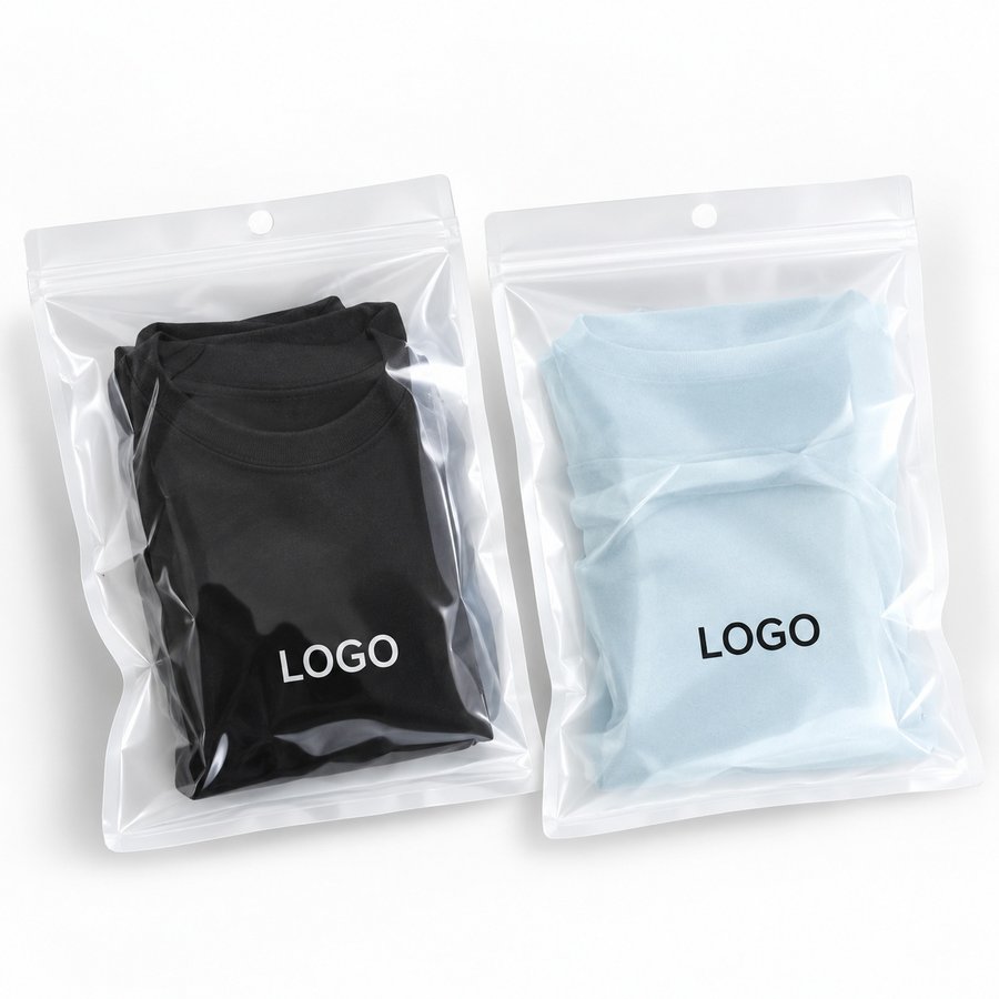 White clothing label on blue fabric